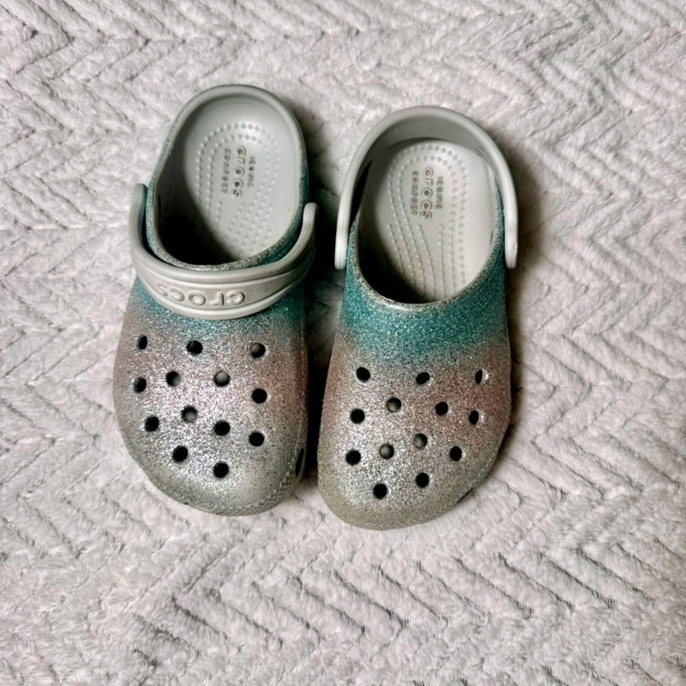 Glitter gray and blue crocs size child 11 - Picture 1 of 5